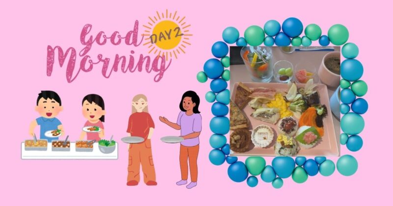 ホテルの朝食プレートとコーヒー