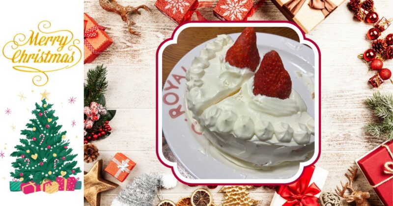 娘と一緒にデコレーションしたいちごのショートケーキの残り半分を、朝ごはんとして盛り付けた写真