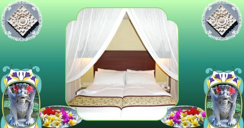 バリ島リゾートのような雰囲気をイメージしたホテル客室のイメージ画像（フリー素材使用）