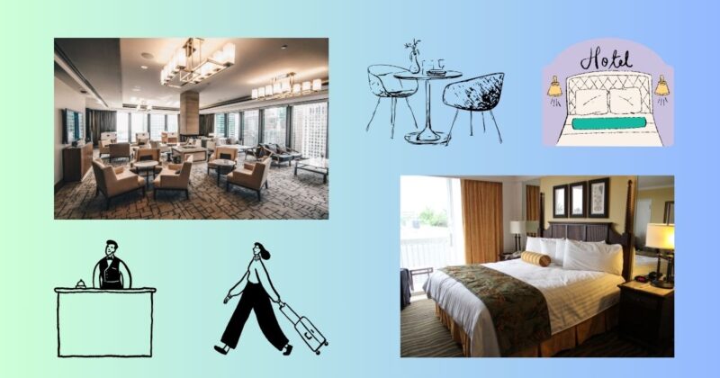 ホテルでのんびりと過ごす時間を表したイメージ図