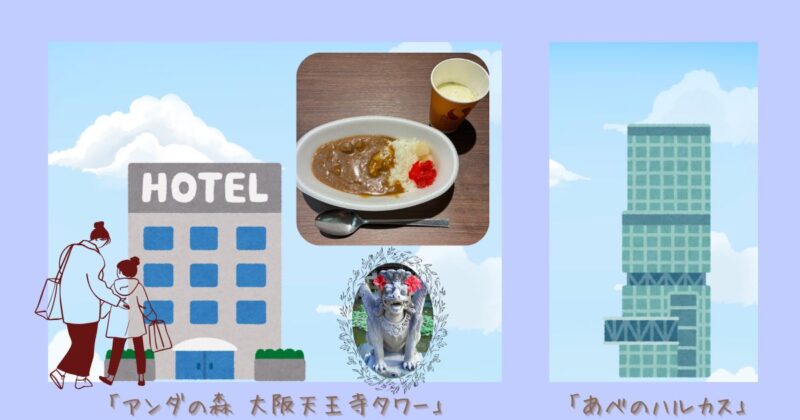 あべのハルカス観光後、ホテル「アンダの森 あべのハルカスタワー」でカレーを食べながら出発までゆっくり過ごす様子