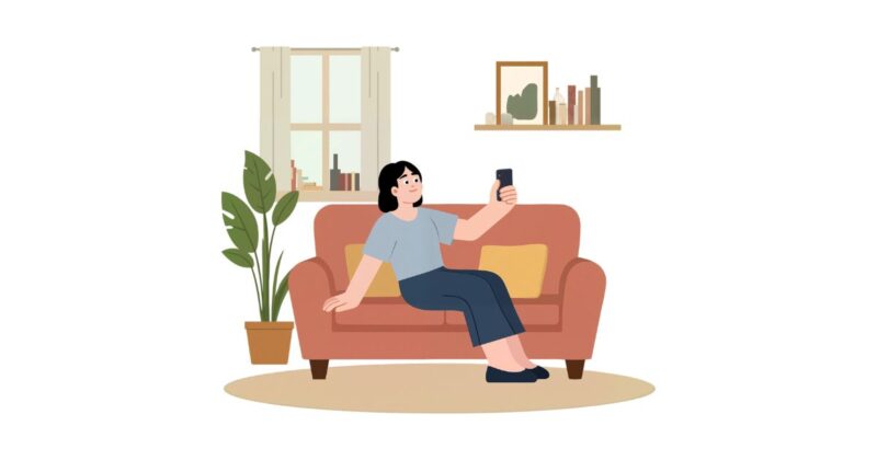 ソファーでくつろぐ女性のイラスト